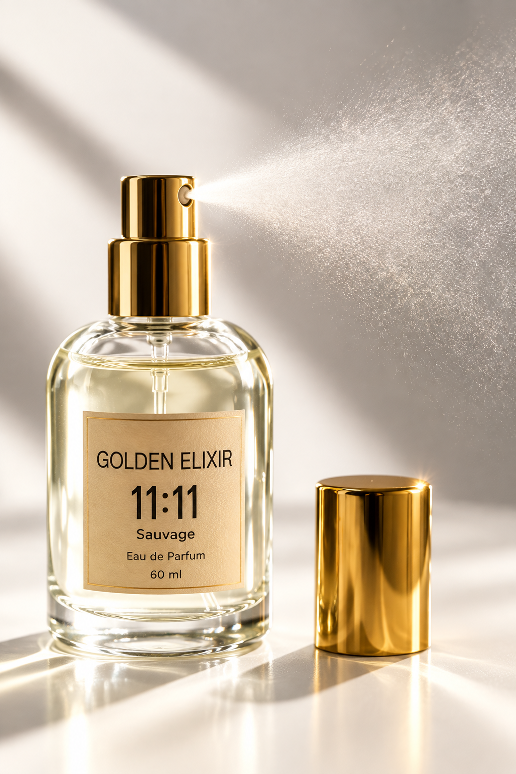 Golden Elixir 11:11 Sauvage 60 ml – siendo atomizado