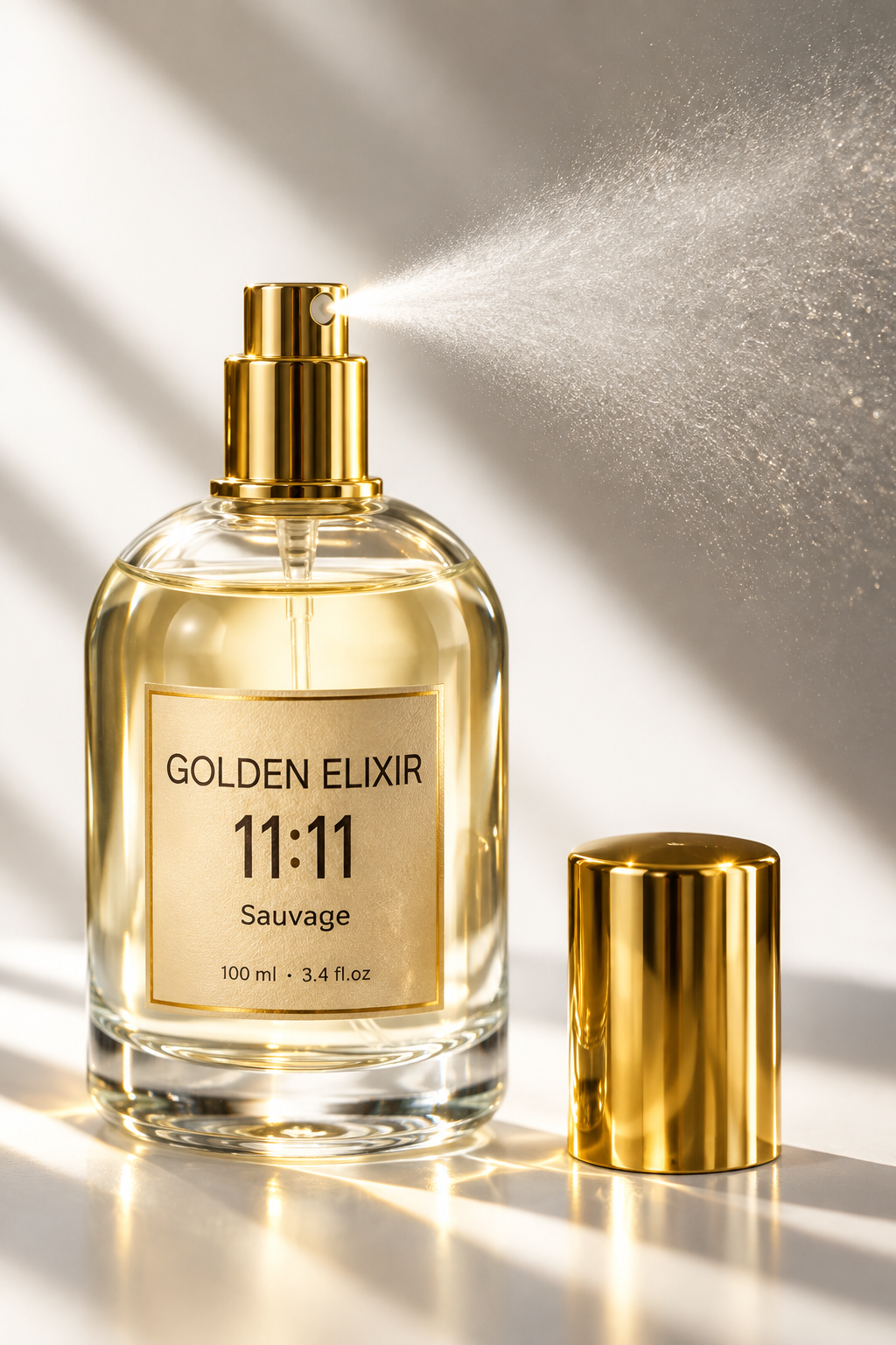Golden Elixir 11:11 Sauvage 100 ml – siendo atomizado