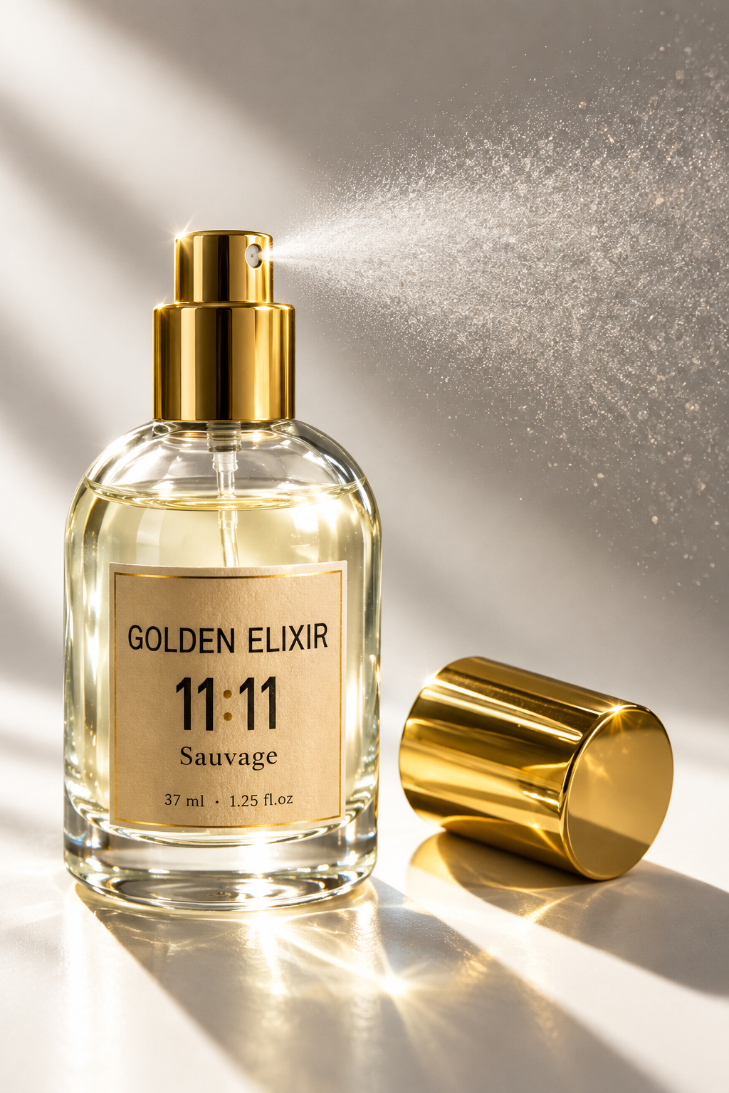 Golden Elixir 11:11 Sauvage 37 ml – siendo atomizado